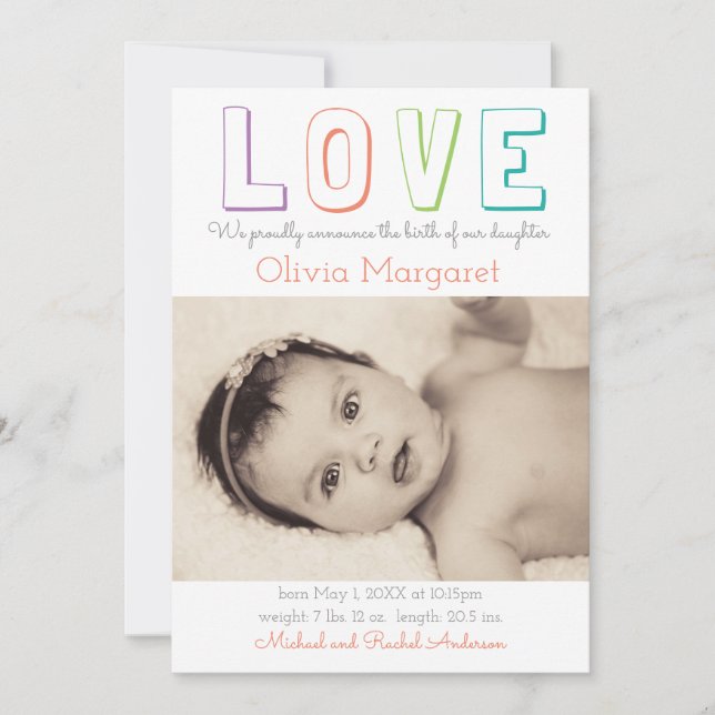 Faire-part Annonce de naissance LOVE Pastel Green Dots (Devant)