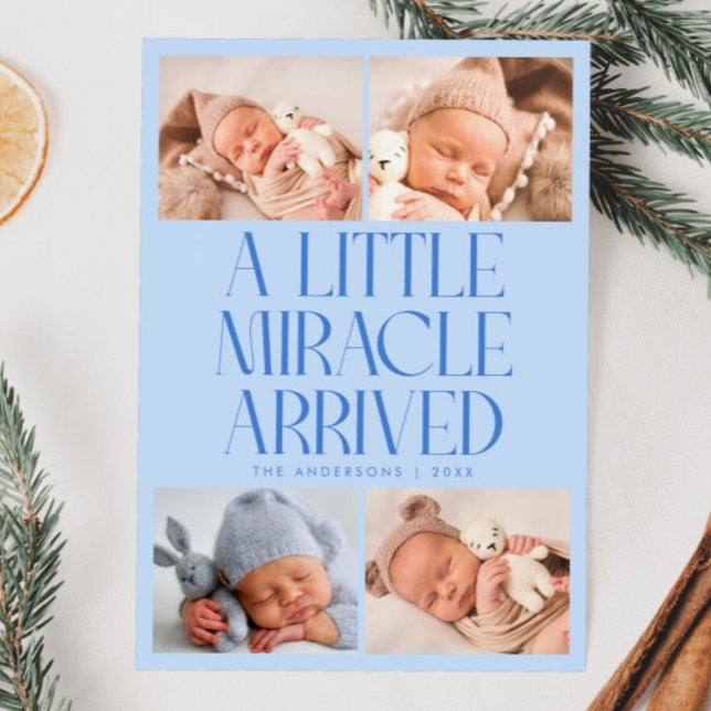 Faire-part Annonce de naissance Miracle de Noël en bleu givré (Créateur téléchargé)