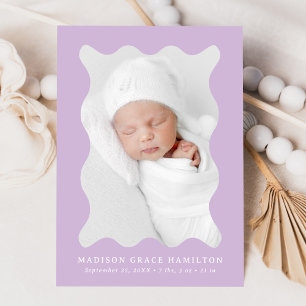 Faire-part Annonce de naissance moderne Lavande Cadre ondulé