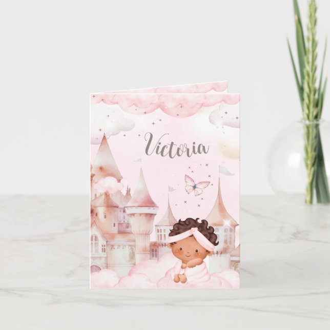 Faire-part Annonce de naissance petite fille noire - Château  (Devant)