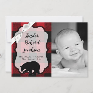 Faire-part Annonce de naissance photo 13x18 Armée rouge ours 