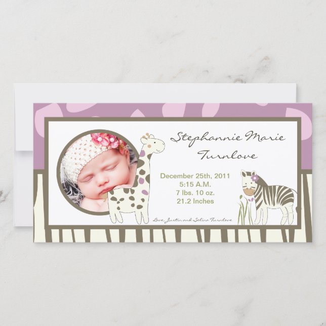 Faire-part Annonce de naissance photo 4x8 Jacana Fille Jungle (Devant)