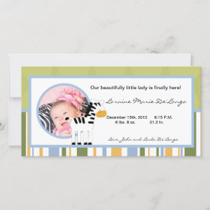 Faire-part Annonce de naissance photo 4x8 Safari amis Zèbre