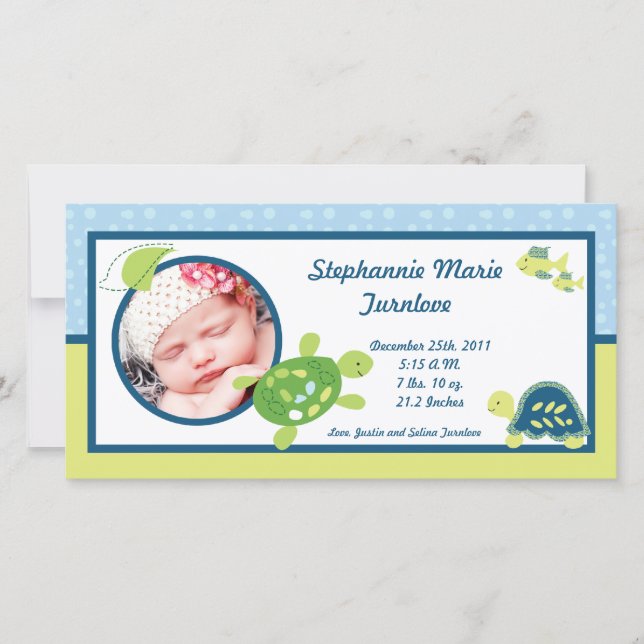 Faire-part Annonce de naissance photo 4x8 Tortue récif océan  (Devant)