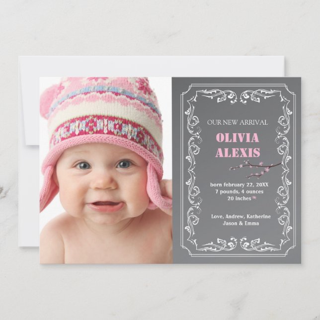 Faire-part Annonce de Naissance Photo Ardoise (Devant)