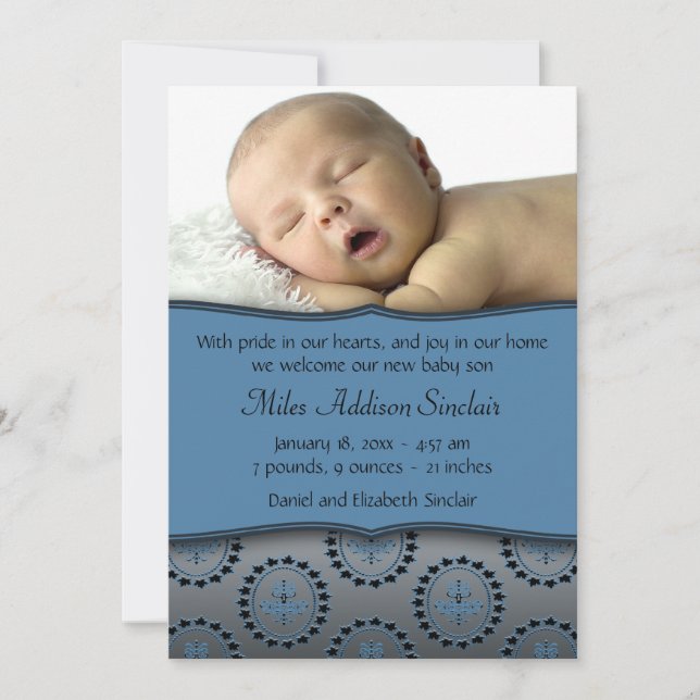 Faire-part Annonce de naissance photo de garçons bleus (Devant)