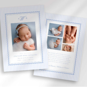 Faire-part Annonce de naissance photo monogramme à rayures pr