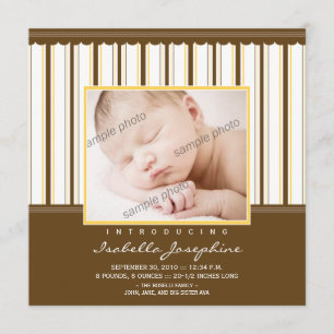 Faire-part Annonce de naissance rayée marron/jaune tendance