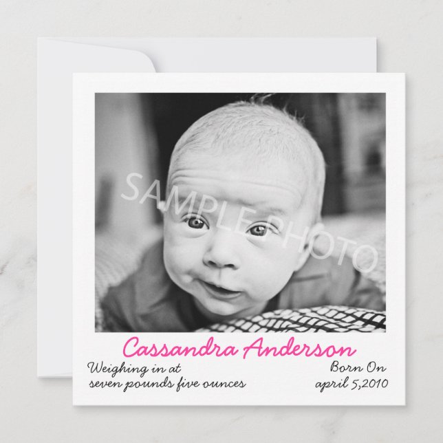 Faire-part Annonce de naissance rose (Devant)