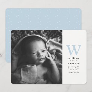 Faire-part Annonce de naissance simple avec initiale bleue