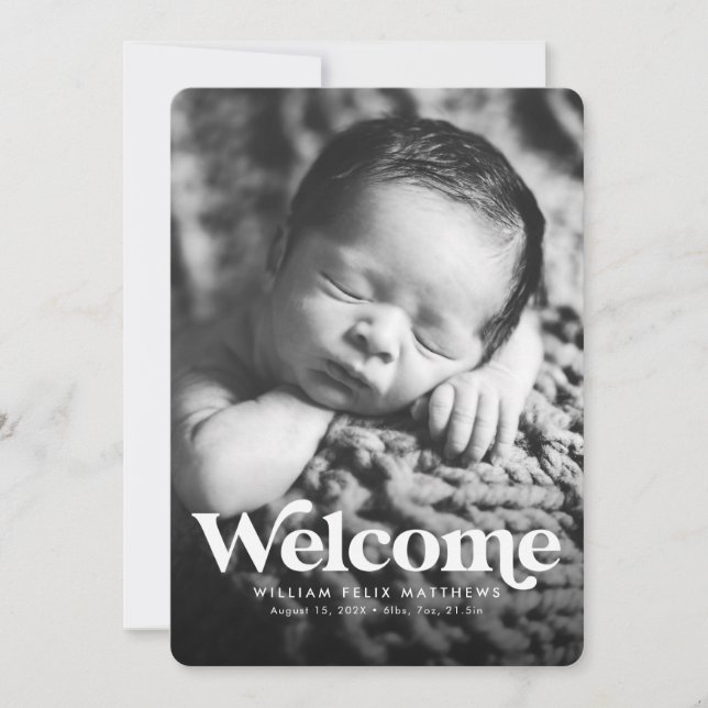 Faire-part Annonce de naissance verticale bleue bienvenue en  (Devant)