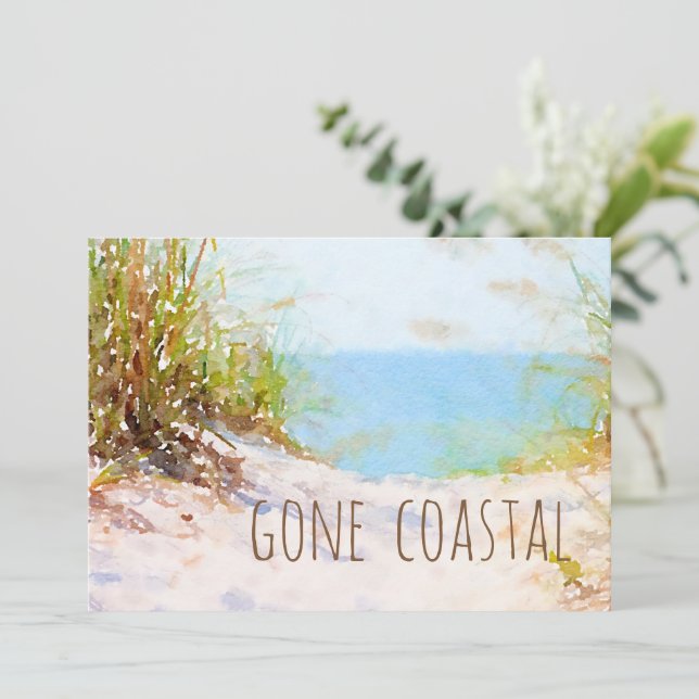 Faire-part Annonce de nouvelle maison de plage à l'aquarelle  (Debout devant)