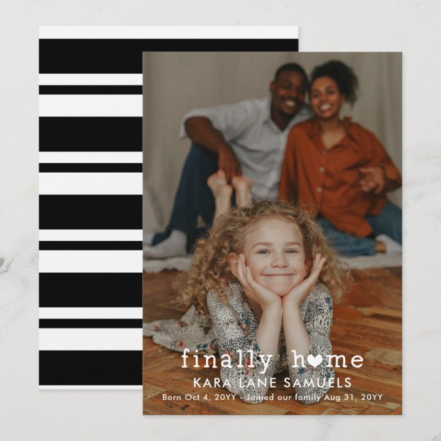 Faire-part Annonce de photo d'adoption de cœur enfin chez soi (Devant / Derrière)