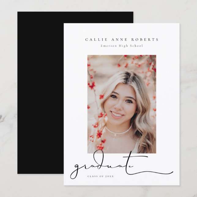 Faire-part Annonce de photo de remise de diplômes avec script (Devant / Derrière)