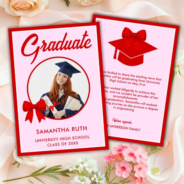 Faire-part Annonce de remise de diplôme avec photo et nœud en (Créateur téléchargé)