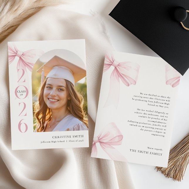 Faire-part Annonce de remise de diplôme avec un ruban rose (Créateur téléchargé)