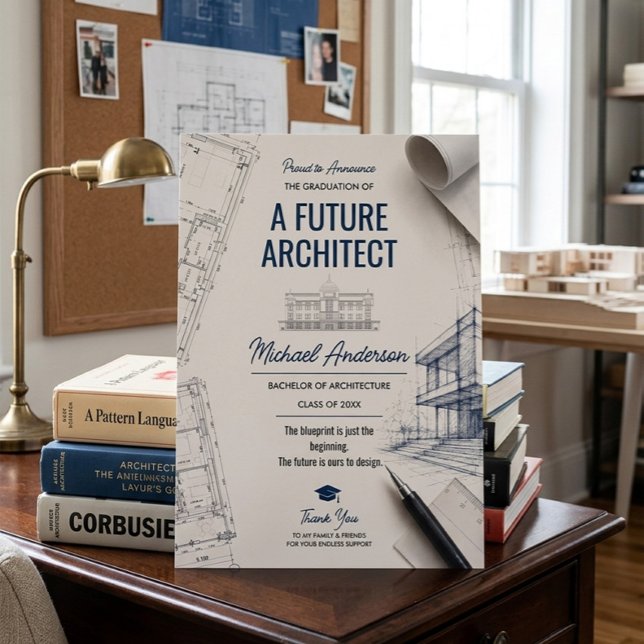Faire-part Annonce de remise de diplôme de futur architecte B (Créateur téléchargé)