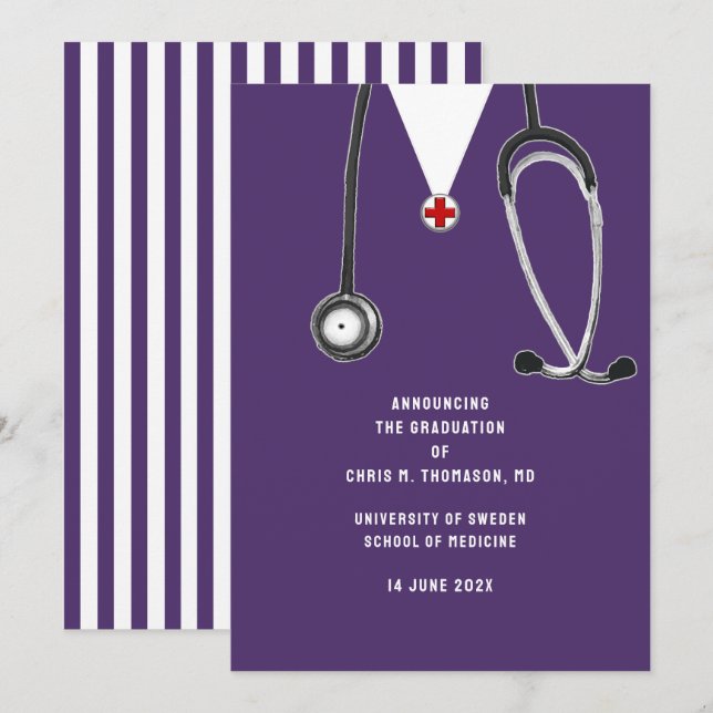 Faire-part Annonce de remise de diplôme de l'école de médecin (Devant / Derrière)