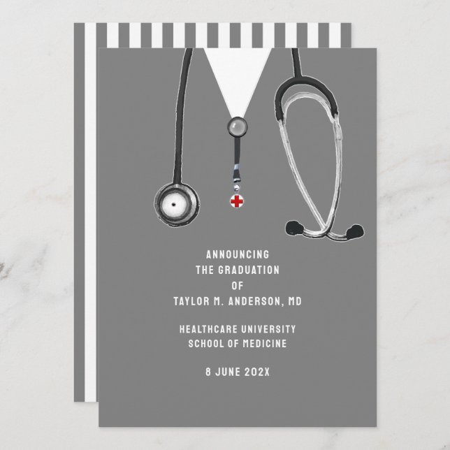 Faire-part Annonce de remise de diplôme de l'école de médecin (Devant / Derrière)