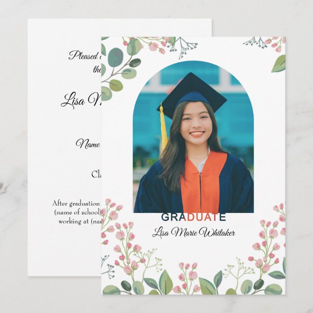 Faire-part Annonce de remise de diplôme de lycée Boho Floral2 (Devant / Derrière)