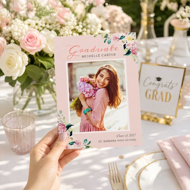 Faire-part Annonce de remise de diplôme fille Florale Pastel  (Créateur téléchargé)