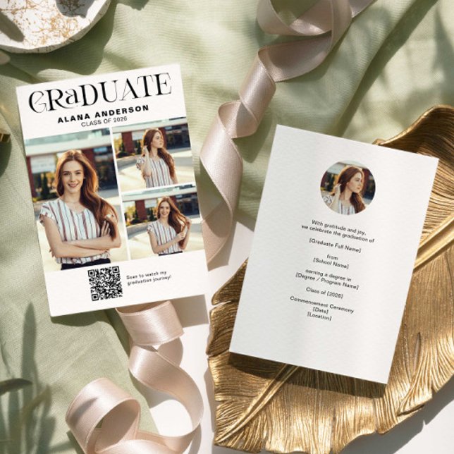 Faire-part Annonce de remise de diplôme moderne avec QR code  (Créateur téléchargé)