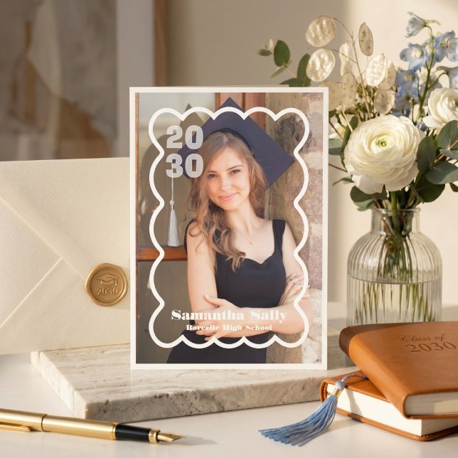 Faire-part Annonce de remise de diplômes Cadre funky minimali (White Modern Minimal Funky Frame Photo Graduation Announcement)