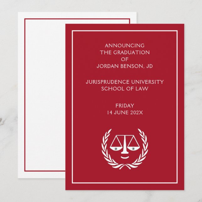 Faire-part Annonce de remise de diplômes de faculté de droit (Devant / Derrière)