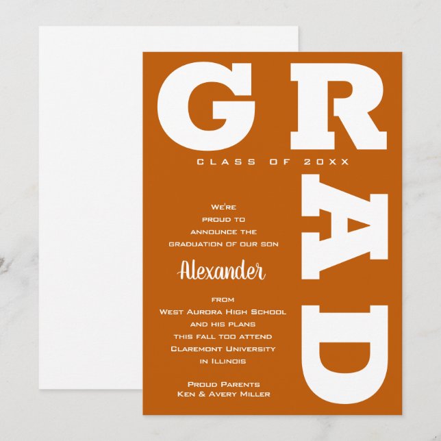 Faire-part Annonce de remise de diplômes dégradé orange brûlé (Devant / Derrière)