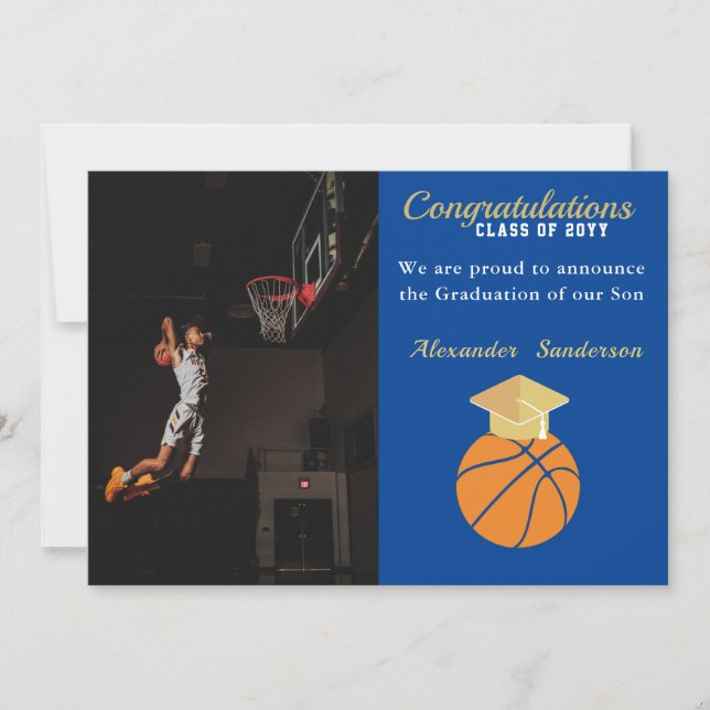 Faire-part Annonce de remise des diplômes de basketball Bleu  (Devant)