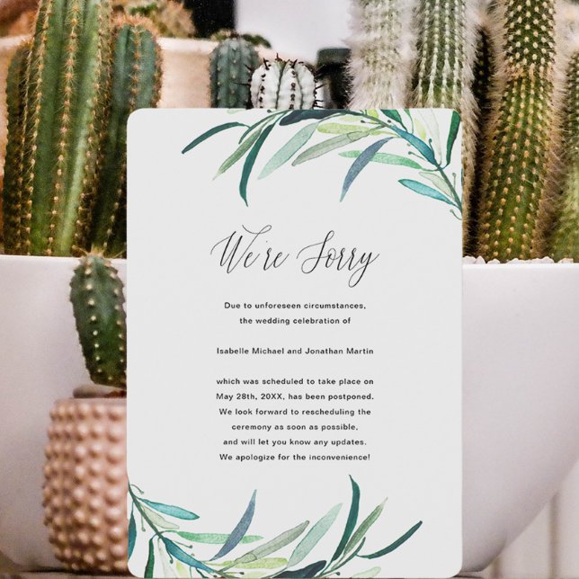 Faire-part Annonce de report de mariage botanique feuillu (Créateur téléchargé)