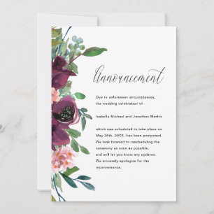 Faire-part Annonce de report de mariage floral