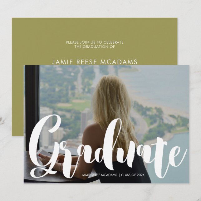 Faire-part Annonce écologique de la fête de graduation photo  (Devant / Derrière)