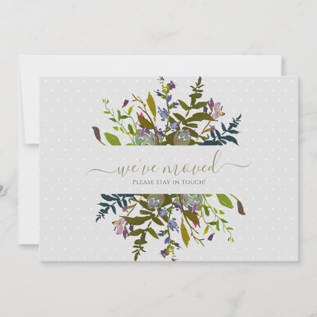 Faire-part Annonce élégante de déplacement avec motif floral (Devant)