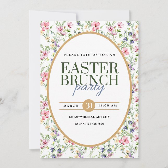 Faire-part Annonce florale élégante pour un brunch de Pâques (Devant)