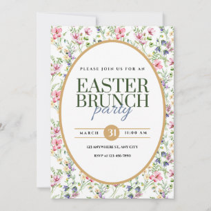 Faire-part Annonce florale élégante pour un brunch de Pâques