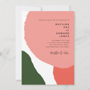 Faire-part Annonce graphique abstrait moderne rouge, rose + v
