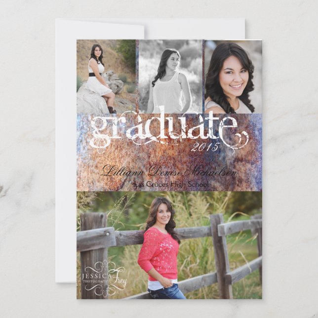 Faire-part Annonce senior 5x7 en métal rouillé vieil acier (Devant)