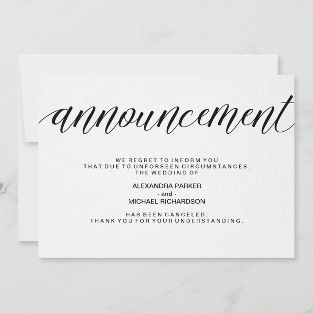 Faire-part Annonce simple d'annulation de mariage (Devant)