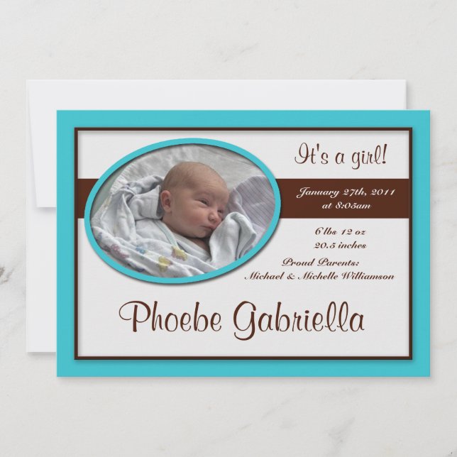 Faire-part Annonces Brown de naissance de Cyan Stripe (Devant)