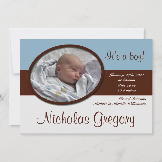 Faire-part Annonces de demi-naissance Brown Bleu (Devant)