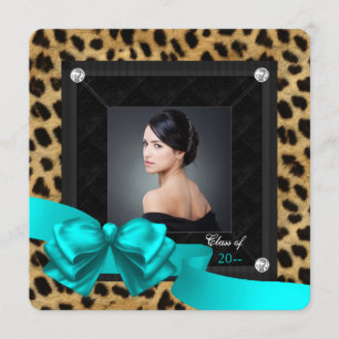 Faire-part Annonces de graduation turquoise Blue Leopard