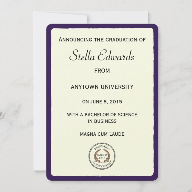 Faire-part Annonces de Graduation Violet aux angles arrondis (Devant)