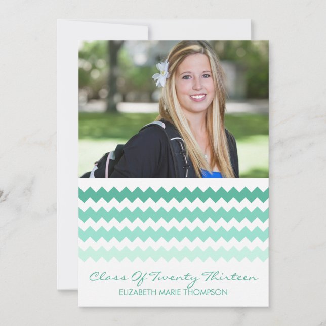 Faire-part Annonces de Mint Ombre Chevron Graduation (Devant)