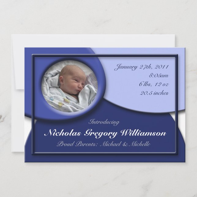 Faire-part Annonces de naissance arrondies en bleu foncé (Devant)