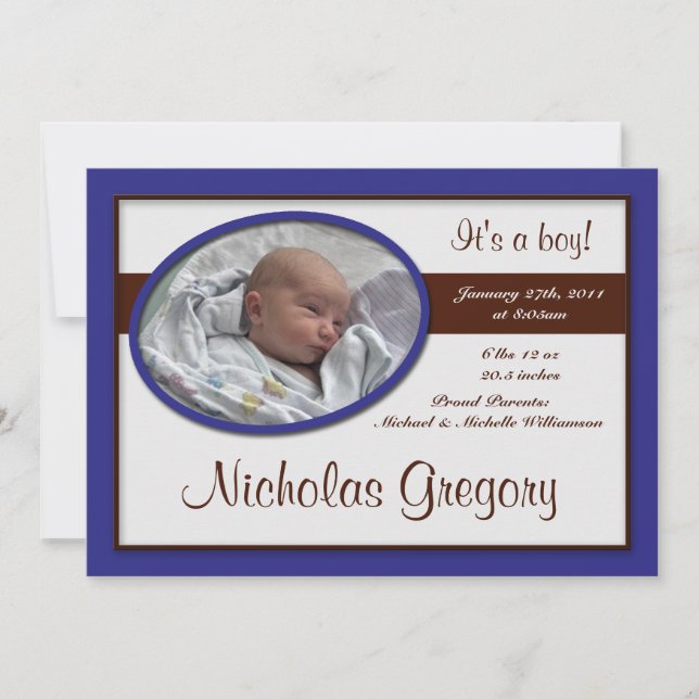 Faire-part Annonces de naissance Brown en bande bleu foncé (Devant)