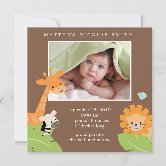 Faire-part Annonces de naissance d'amis Safari (Devant)
