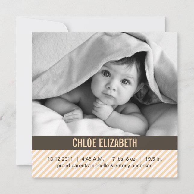Faire-part Annonces de naissance de bébé à rayures orange mod (Devant)