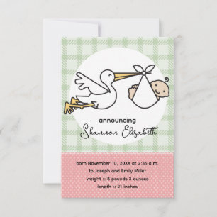 Faire-part Annonces de naissance de bébé cigogne (rose)