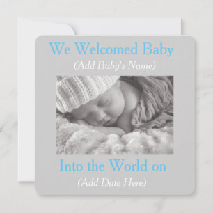 Faire-part Annonces de naissance de bébé garçon gris et bleu